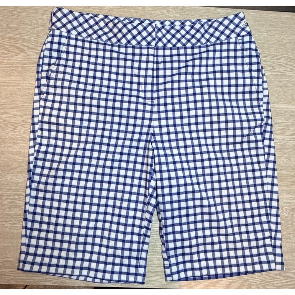 IZOD Golf Bermuda Shorts Women's Size 10 Blue White Check Plaid 2 Pocket